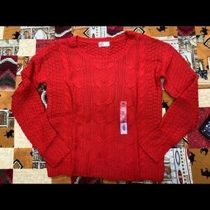 Juniors so cable knit sweater RED